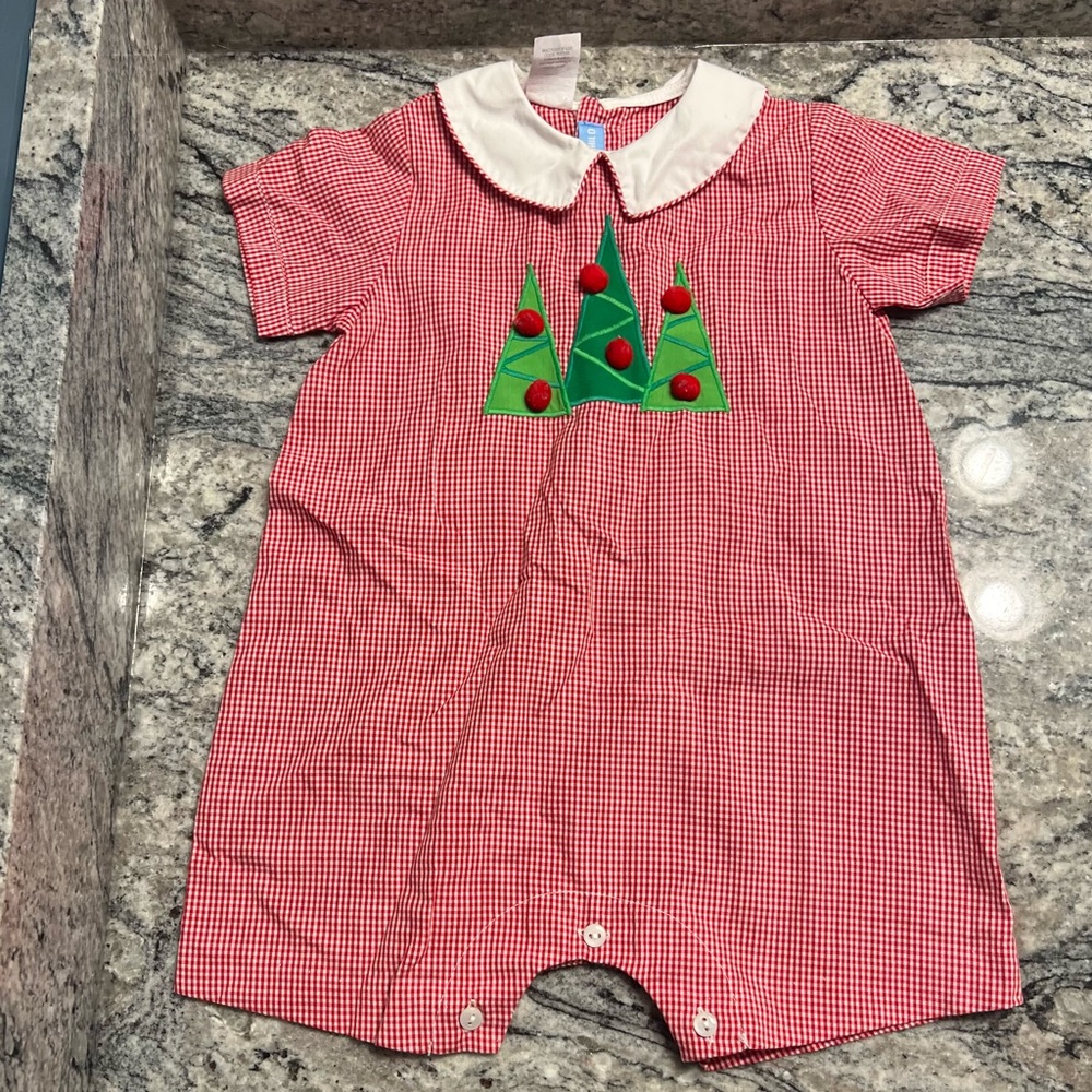 Monday’s Child Embroidered Christmas Tree Collared Jumper Sz 12 M